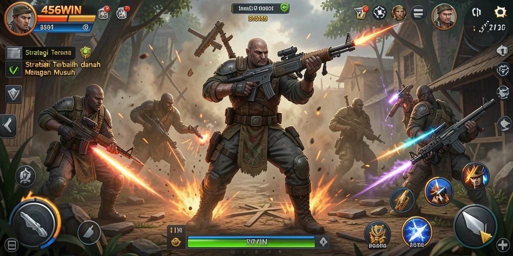 Tangkapan layar gameplay strategi penuh aksi.