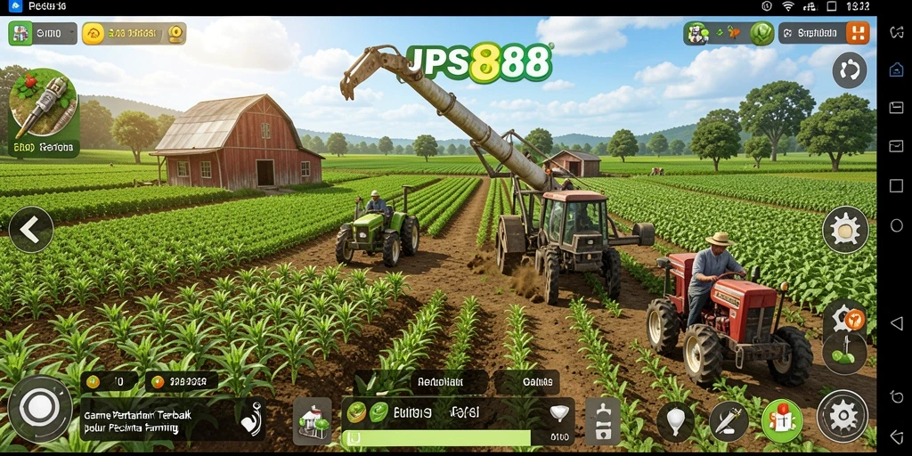 Tangkapan layar gameplay JPS888 dengan aktivitas pertanian yang penuh warna.
