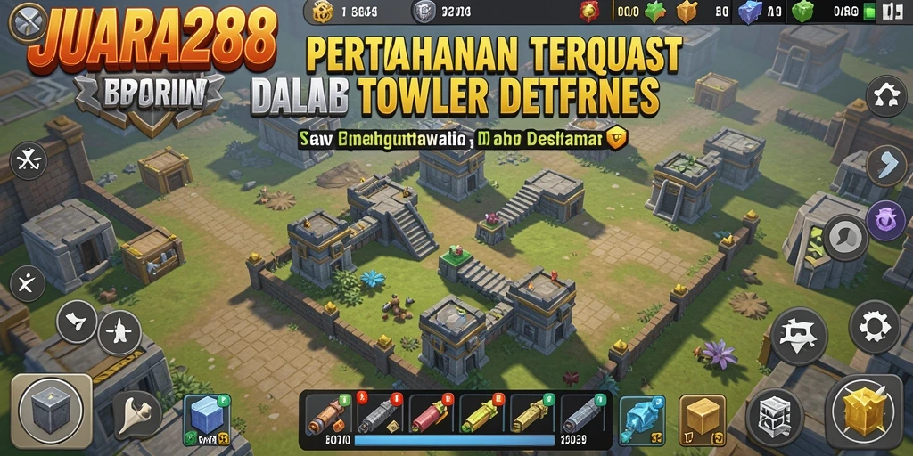 Tampilan gameplay JUARA288 yang intens dalam pertempuran Tower Defense.