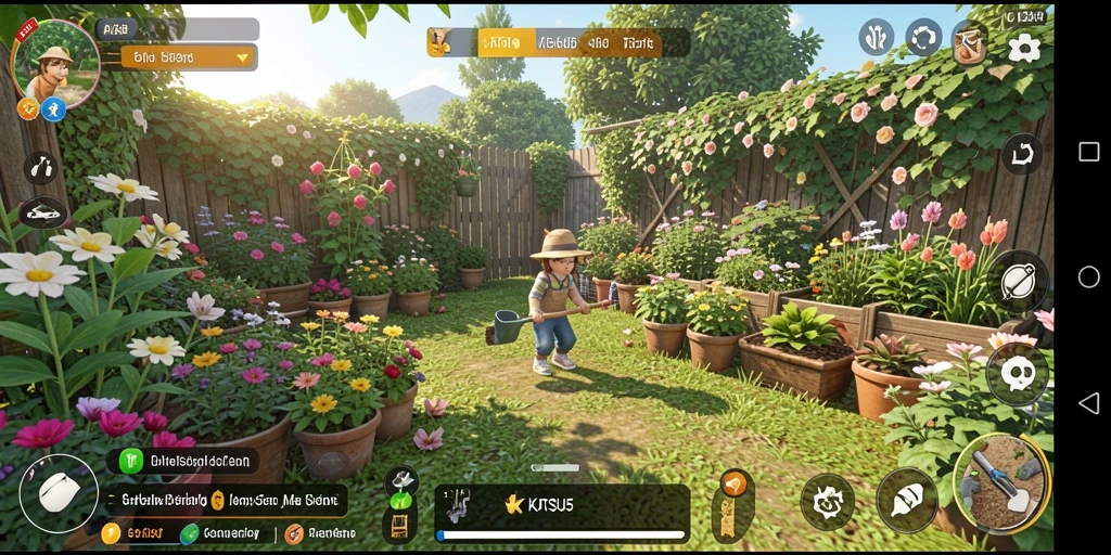 Tampilan gameplay seru dengan kebun yang luas dan hewan ternak.