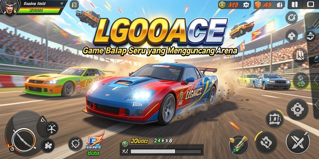 Screenshot gameplay LGOACE dengan aksi balapan yang mendebarkan.