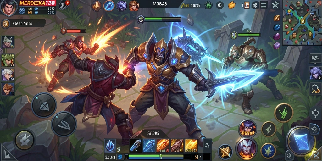 Screenshot menunjukkan aksi seru dalam gameplay MOBA.