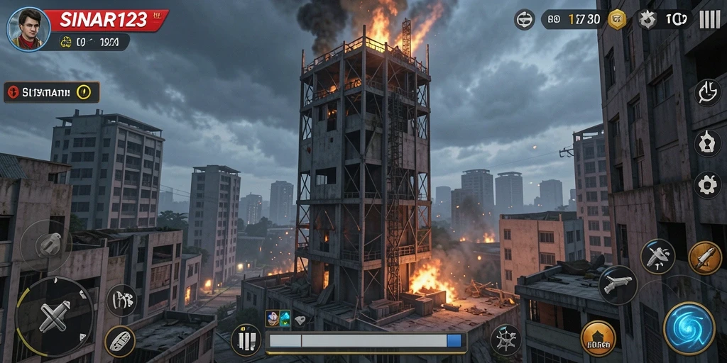 Screenshot gameplay SINAR123 yang menunjukkan pertahanan menara yang strategis.